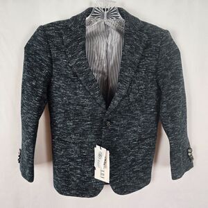 Isaac Mizrahi Blazer Boys 6 Navy Gray Weave Wool Blend Single Breasted